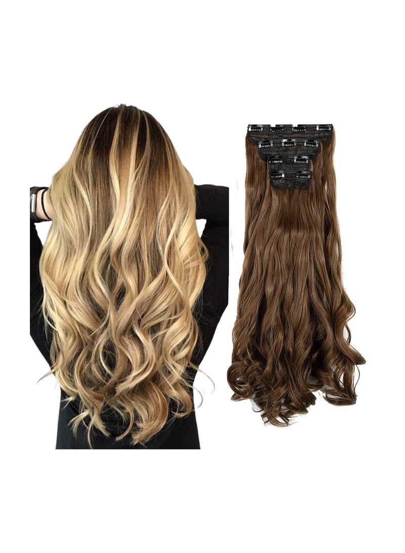 إستيل وصلات شعر مموجة 4 قطع 11 مشابك شعر مموج سميك كامل الرأس مزدوج اللحمة على وصلات شعر صناعية متموجة قطع شعر للنساء بني كستنائي فاتح مجعد - Image 1