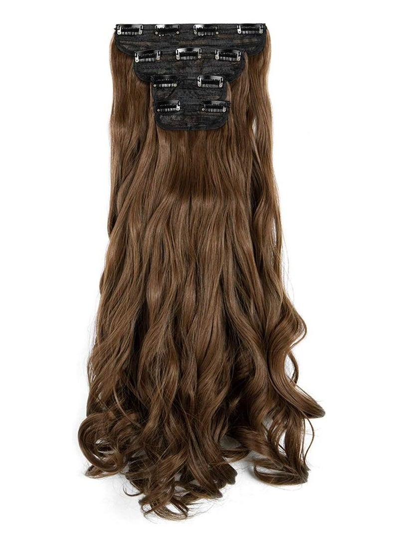 إستيل وصلات شعر مموجة 4 قطع 11 مشابك شعر مموج سميك كامل الرأس مزدوج اللحمة على وصلات شعر صناعية متموجة قطع شعر للنساء بني كستنائي فاتح مجعد - Image 2