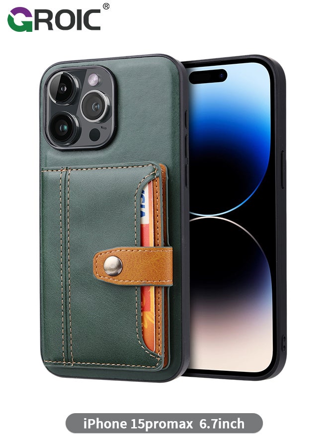 GROIC جراب هاتف iPhone 15 Pro Max مقاس 6.7 بوصة مصنوع من جلد البولي يوريثان، جراب خلفي للهاتف المحمول مزود بفتحات لحامل البطاقات وغطاء قلاب واقٍ مقاوم للصدمات، غطاء قلاب خلفي من جلد البولي يوريثان - Image 1