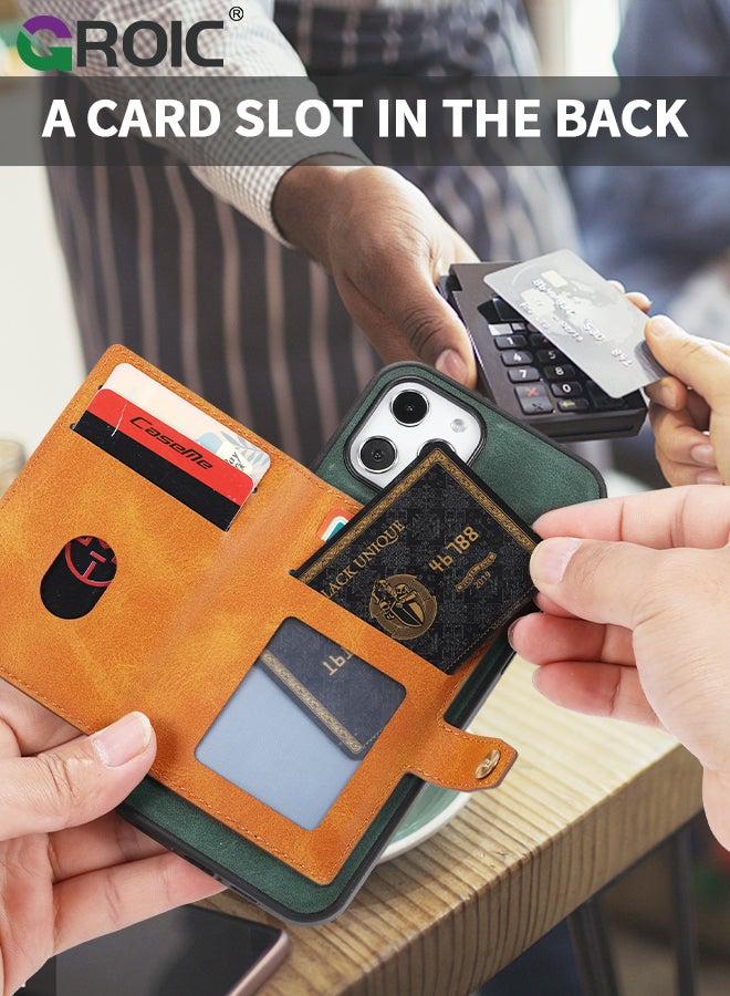 GROIC جراب هاتف iPhone 15 Pro Max مقاس 6.7 بوصة مصنوع من جلد البولي يوريثان، جراب خلفي للهاتف المحمول مزود بفتحات لحامل البطاقات وغطاء قلاب واقٍ مقاوم للصدمات، غطاء قلاب خلفي من جلد البولي يوريثان - Image 4