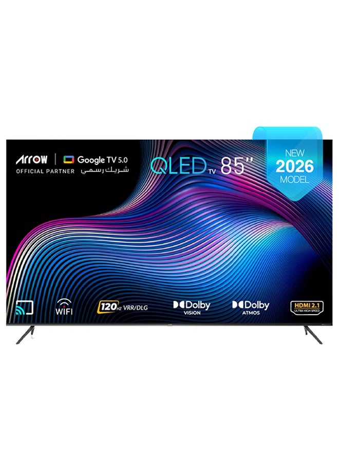 آركيو تلفزيون جوجل 85 بوصة، QLED 4K،  DLG 120 هرتز، ذاكرة وصول عشوائي 2 جيجابايت، سعة تخزين 16 جيجابايت بتقنية Dolby Vision وATMOS، دقة 3840*2160 مع تطبيق مثبت مسبقًا (NETFLIX، Prime Video، YouTube) - Image 5