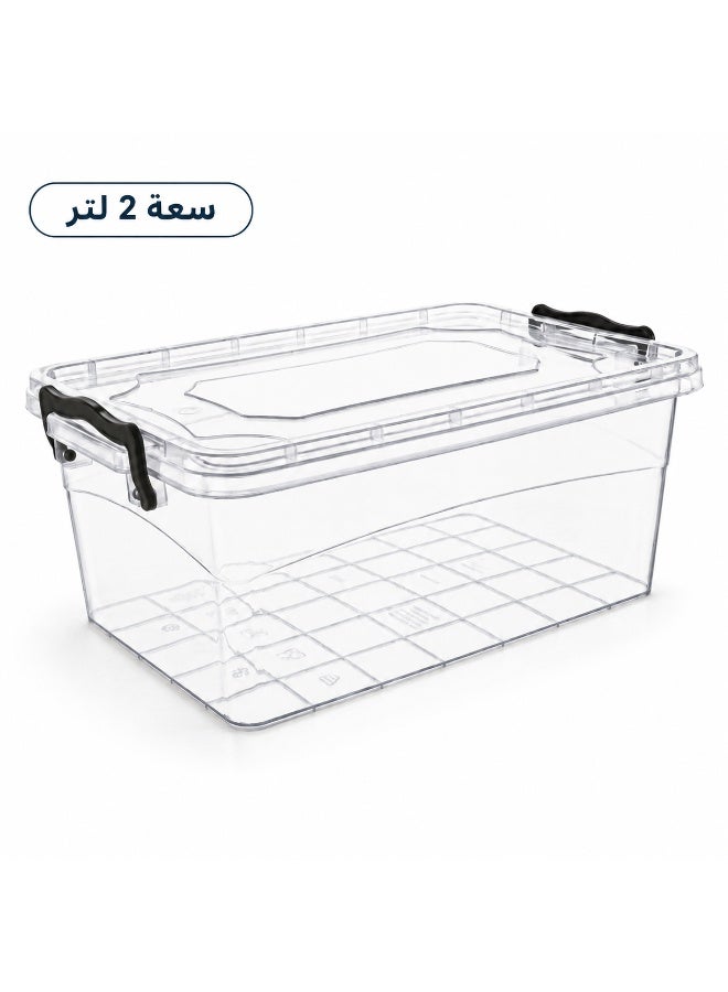 فافيلا علبة تخزين بلاستيك بغطاء كليبس، 2 لتر- شفاف - Image 3