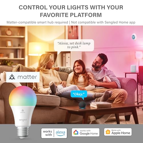 Sengled Matter LED Smart Light Bulb A19 Multicolor Compatible with Alexa 60W Equivalent 800LM Instant Pairing 1Pack - Image 3
