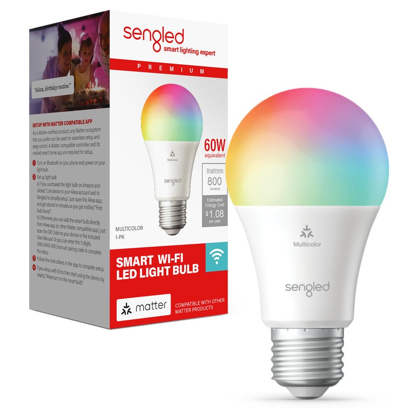 Sengled Matter LED Smart Light Bulb A19 Multicolor Compatible with Alexa 60W Equivalent 800LM Instant Pairing 1Pack - Image 2