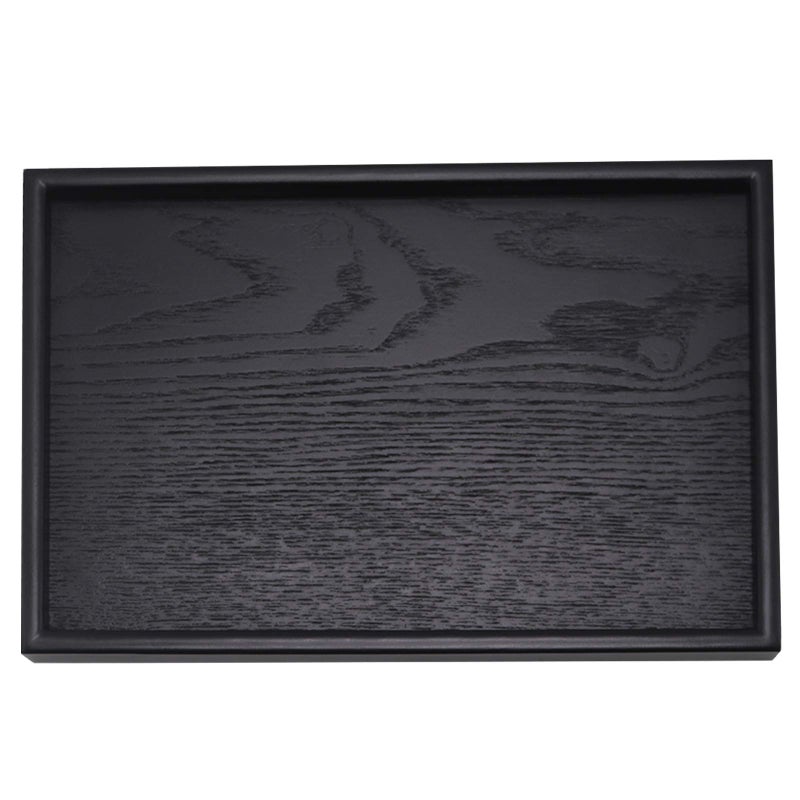 River-CJ Solid Wood Serving Tray Rectangle Non-Slip Tea Coffee Snack Plate Food Meals Serving Tray with Raised Edges for Home Kitchen Restaurant(11.8x7.9x0.8, Black) - Image 1