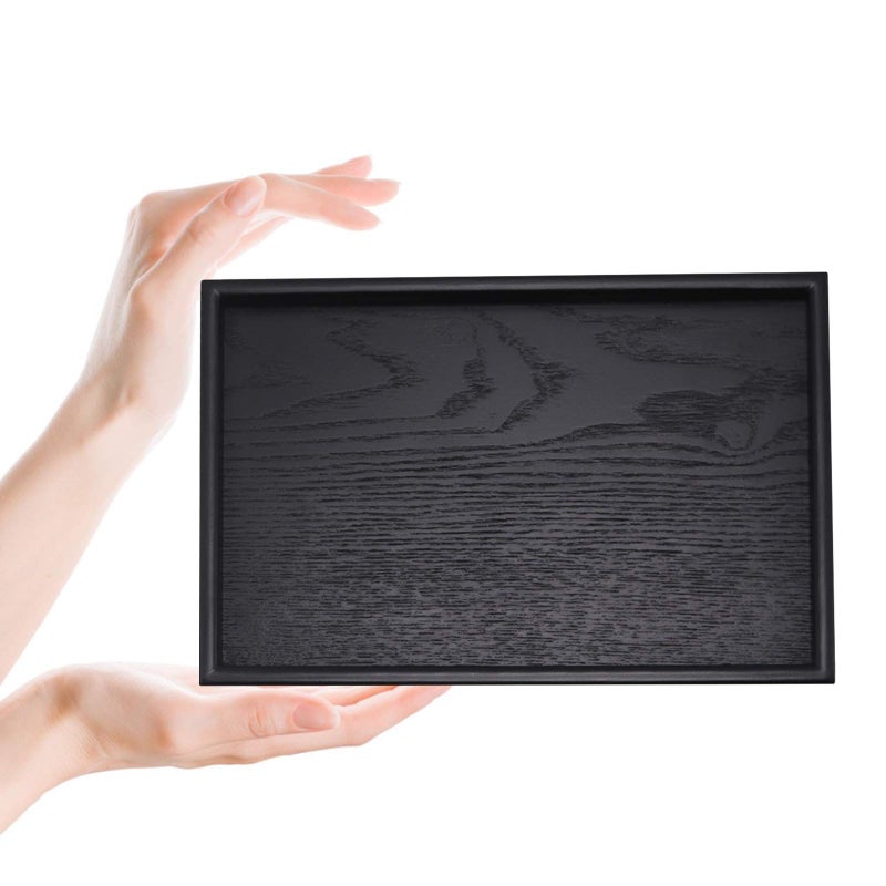 River-CJ Solid Wood Serving Tray Rectangle Non-Slip Tea Coffee Snack Plate Food Meals Serving Tray with Raised Edges for Home Kitchen Restaurant(11.8x7.9x0.8, Black) - Image 5