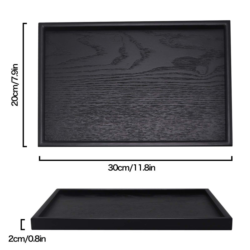 River-CJ Solid Wood Serving Tray Rectangle Non-Slip Tea Coffee Snack Plate Food Meals Serving Tray with Raised Edges for Home Kitchen Restaurant(11.8x7.9x0.8, Black) - Image 3