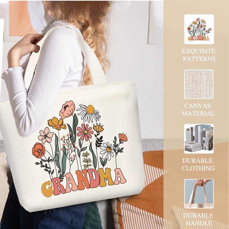 DHQH Grandma Birthday Gifts for Women  Best Grandma Christmas Gifts form Granddaughter Grandson  Thanksgiving Gift Basket with 16 Oz Glass Cup  Canvas Tote Bag - Image 3