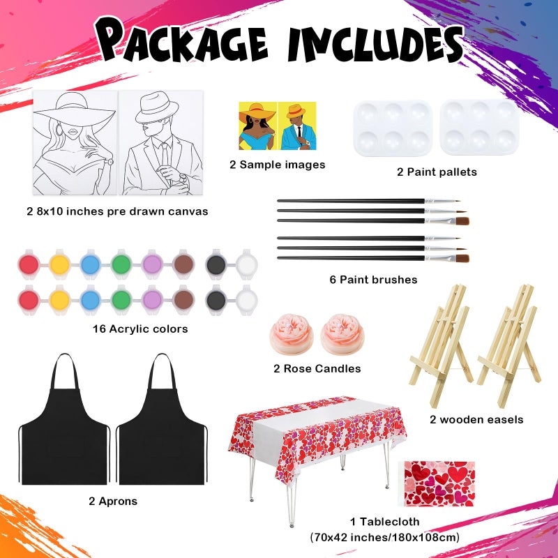 Vochic Date Night Idea Sip And Paint Kit For Adults Couples Date Night Painting Kit For Couples Pre Drawn Canvas To Paint For Adults Crown High Heel Sneakers Shoe Theme Valentine'S Day With Candle - Image 3