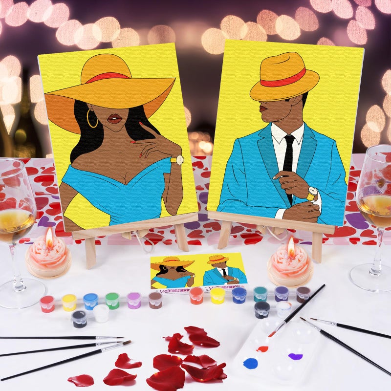 Vochic Date Night Idea Sip And Paint Kit For Adults Couples Date Night Painting Kit For Couples Pre Drawn Canvas To Paint For Adults Crown High Heel Sneakers Shoe Theme Valentine'S Day With Candle - Image 2