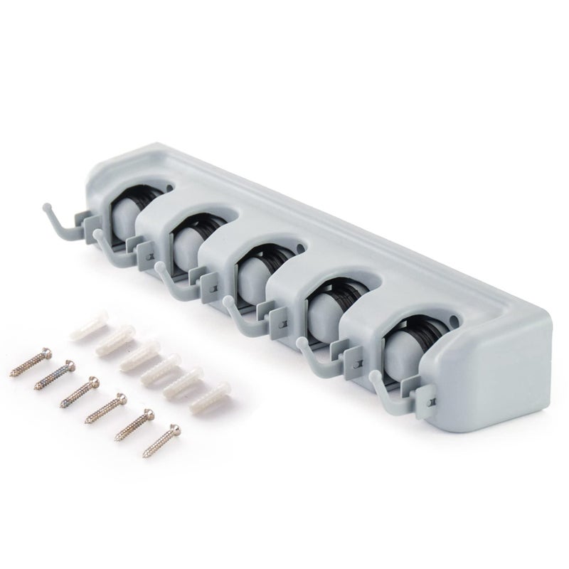 ForHauz Broom Holder with 5 Holding Positions & 6 Hooks, Easy Wall Mount Storage for Organizing Garage or Closet - Image 2