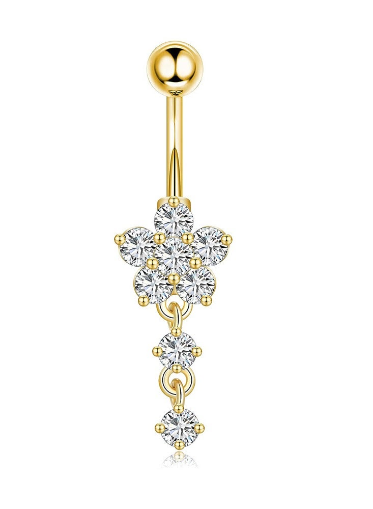 5 قطعة مجموعة من حلقات السبيل الفولاذية الماسية المزخرفة بال rhinestone ذهبية اللون، حلقة بطن بوهيمية أنيقة نمط بطن الفرجination combiation رائعة زirconia اكسسوارات الثقب للنساء والفتيات  (ترجمة من العناوين إلى العربية)  - Image 4