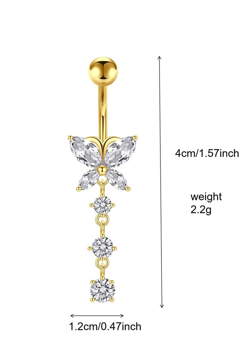 5 قطعة مجموعة من حلقات السبيل الفولاذية الماسية المزخرفة بال rhinestone ذهبية اللون، حلقة بطن بوهيمية أنيقة نمط بطن الفرجination combiation رائعة زirconia اكسسوارات الثقب للنساء والفتيات  (ترجمة من العناوين إلى العربية)  - Image 2
