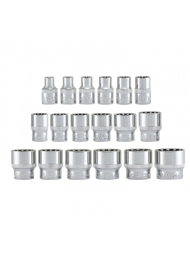 Neiko NEIKO 02488A 3/8" Drive Universal 6 Point Metric Socket Set, 18 Piece Universal Mechanic Spline Socket Set Metric & SAE, Cr-V Steel Low Profile Socket Set, Spline Bit Socket Set, 3/8 Socket Set Metric 