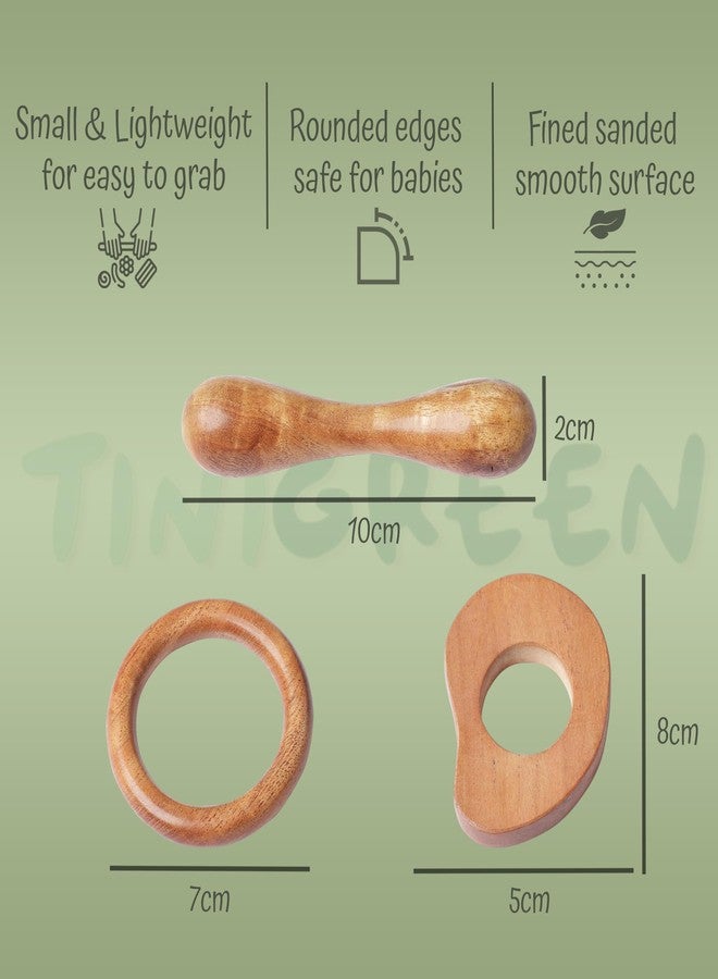 TINIGREEN Mango Ring Dumbbell Shaped Organic Neem Wood Teether for 6 to 12 Months Infant Baby (Mango Ring Dumbbell Shape) - Pack of 3 - Image 2