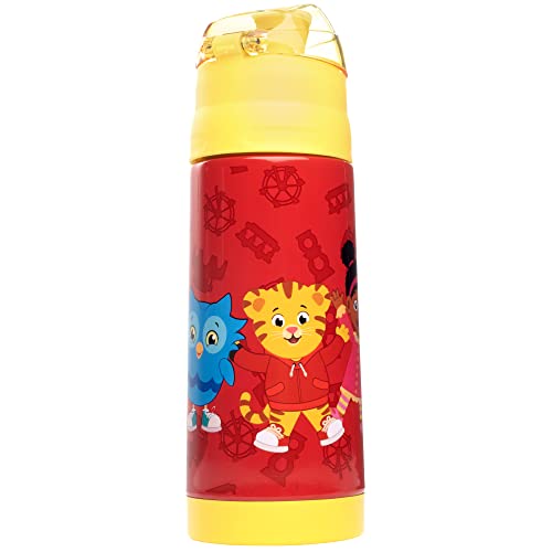 SCS Direct Daniel Tiger Stainless Steel 13 oz Reusable Water Bottle for Kids, Yellow-Double Wall Insulated, Spill Proof Lid w/Built-in Straw-Keep Liquids Hot or Cold For Hours-Easily Fits in Lunch Boxes & Bags - Image 1