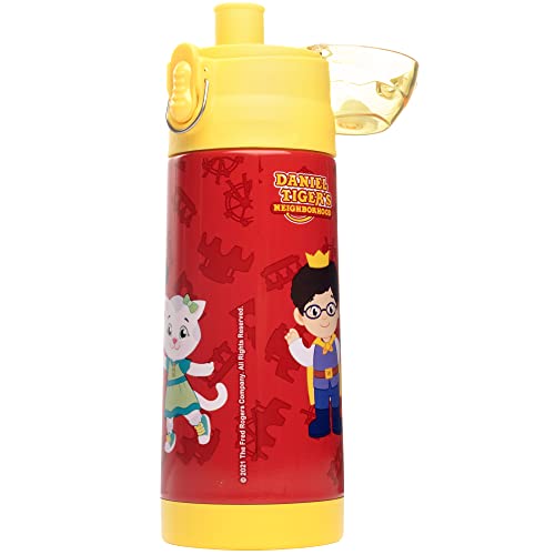 SCS Direct Daniel Tiger Stainless Steel 13 oz Reusable Water Bottle for Kids, Yellow-Double Wall Insulated, Spill Proof Lid w/Built-in Straw-Keep Liquids Hot or Cold For Hours-Easily Fits in Lunch Boxes & Bags - Image 2