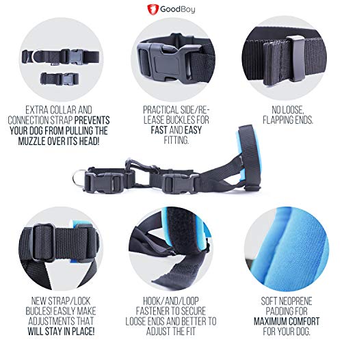 GoodBoy Gentle Muzzle Guard for Dogs - Prevents Biting and Unwanted Chewing Safely – New Secure Comfort Fit - Soft Neoprene Padding – No More Chafing – Training Guide Helps Build Bonds with Pet (XL, Blue) - Image 5