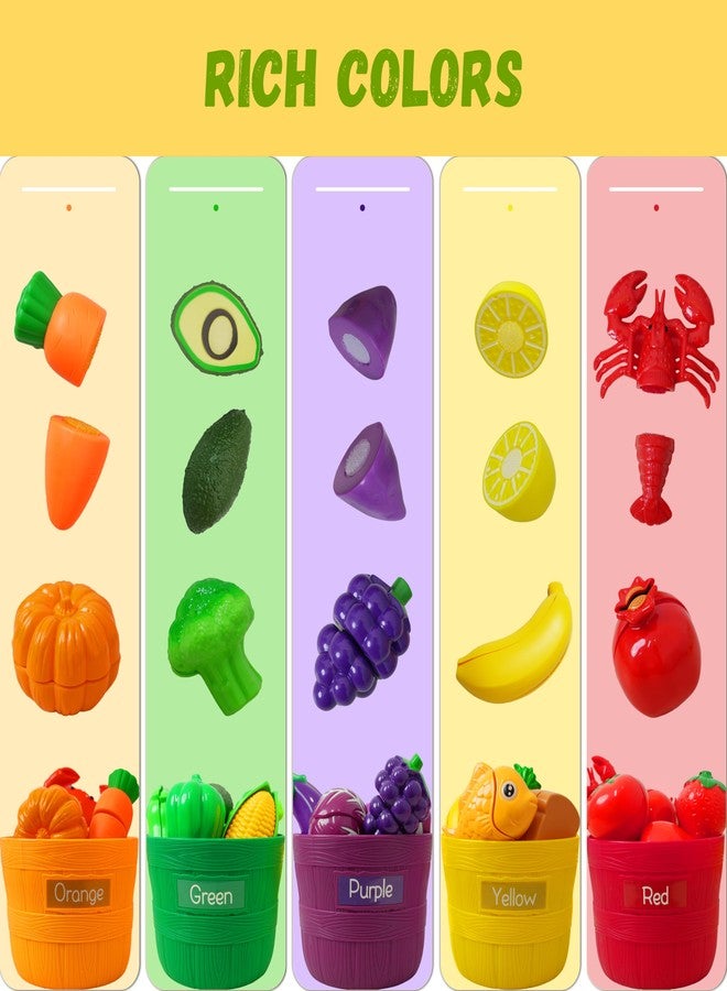 Tibibee Play Food Set for Kids Kitchen, Cutting Food Toy for Kids, Learning Toy Color Sorting Set for Toddlers, Pretend Food Kitchen Accessories, Easter Basket Stuffers for Kids Ages 3-8 - Image 3