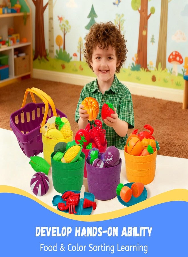 Tibibee Play Food Set for Kids Kitchen, Cutting Food Toy for Kids, Learning Toy Color Sorting Set for Toddlers, Pretend Food Kitchen Accessories, Easter Basket Stuffers for Kids Ages 3-8 - Image 2