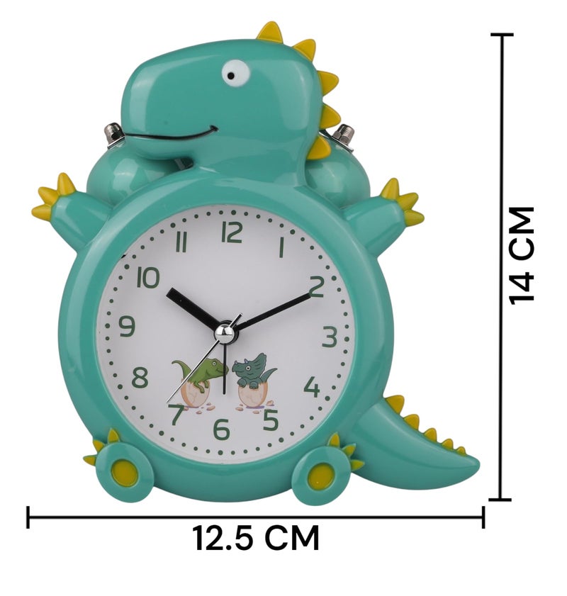 De'rons Twin Bell Analog Table Alarm Clock for Heavy Sleepers with Backlight Alarm Clock for Study Table Funny Cute Dinosaur Cartoon Shape Alarm Clock for Kids Girls Boys Bedroom 12.5 x 14 cm (Green) - Image 4