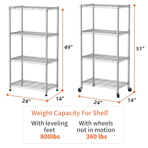 SINGAYE 4 Shelves Storage Shelf Wire Closet Bathroom Organizers Metal Pantry Kitchen Garage Shelving Unit Laundry Room Organization Home Rack Net Basket White with Wheels - Image 2
