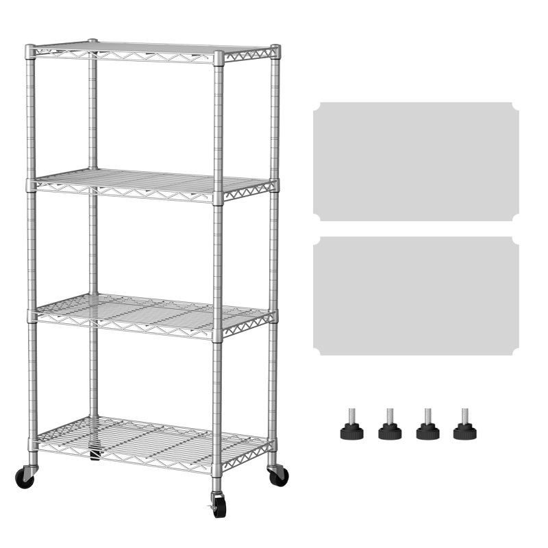 SINGAYE 4 Shelves Storage Shelf Wire Closet Bathroom Organizers Metal Pantry Kitchen Garage Shelving Unit Laundry Room Organization Home Rack Net Basket White with Wheels - Image 4