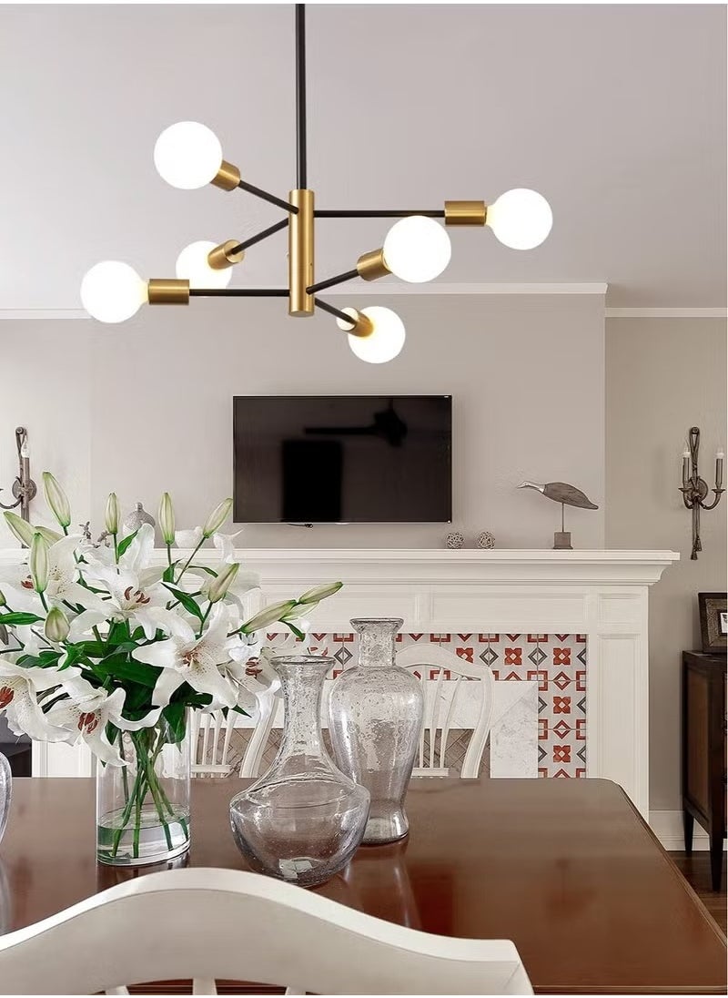 Modern Chandelier, Sputnik Chandelier, Ceiling Light Fixture, Dining Room Chandelier Over Table Height Adjustable, Black and Gold Mid Century Chandelier(Without Bulb)(6 Light)  - Image 2