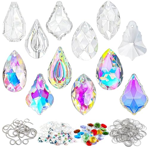 WASTROYAL 212pcs Sun Catcher Crystals Making Kit for Adults Clear Hanging Prism Sun Catcher with Crystals Rainbow Maker 12 Hanging Glass Prisms Parts Suncatcher Home/House Decor - Image 1