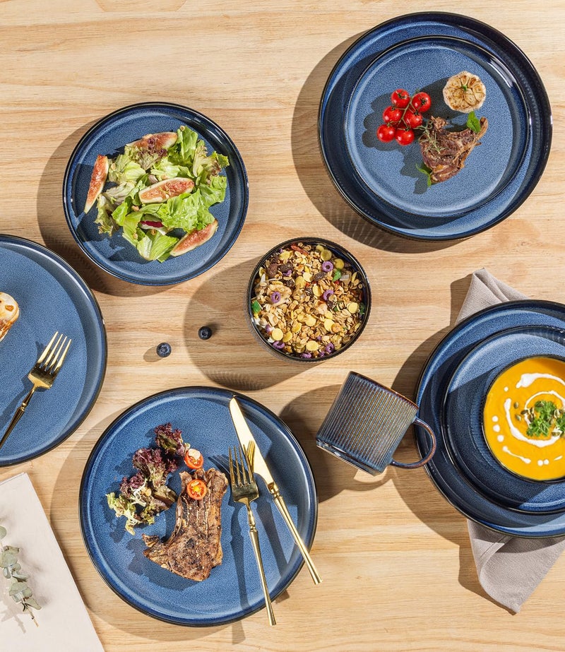 TheTerra Ceramic Dinnerware Sets for 6, 18 Pieces Porcelain Lightweight Speckled Plates and Bowls Sets, Scratch Resistant Dish Set, Oven & Microwave & Dishwasher Safe, Starry Blue - Image 3