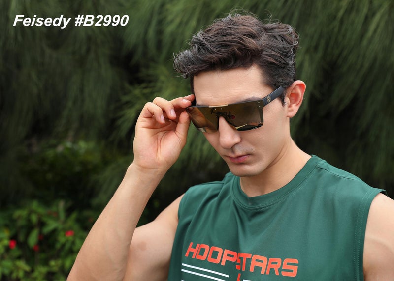 FEISEDY FEISEDY Men Women Sunglasses Polarized Oversized Square Vintage Cycling Running Fishing Golf Hiking Sports Sun Glasses B2990  - Image 2