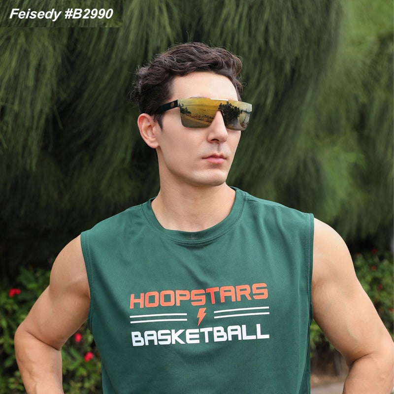 FEISEDY FEISEDY Men Women Sunglasses Polarized Oversized Square Vintage Cycling Running Fishing Golf Hiking Sports Sun Glasses B2990  - Image 4
