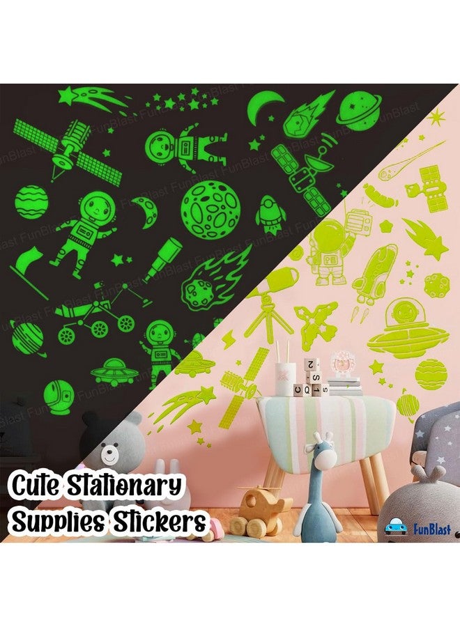 فنبلاست مجموعة ملصقات FunBlast Space Theme - مجموعة من قطعتين من الملصقات المضيئة في الظلام للأطفال، ملصقات لطيفة للبنات، ملصقات جمالية، ملصقات لطيفة، ملصقات ذاتية اللصق للأعمال اليدوية اليومية - Image 5