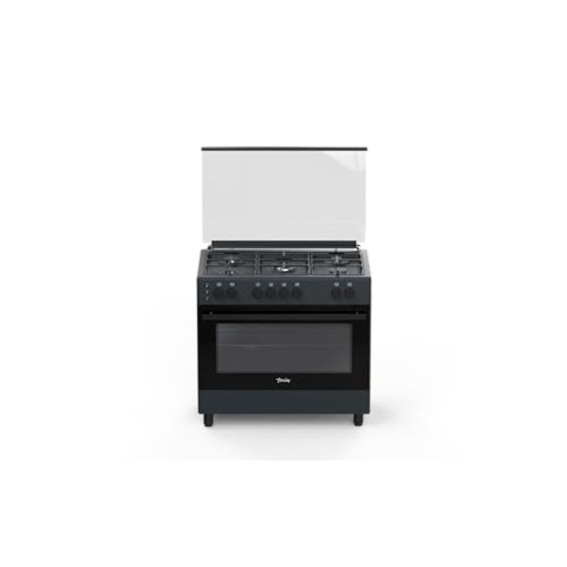 Freestanding Gas Cooker for kitchen use, stainless steel, black, 90x60 cm with 5 SABAF burners and 96L oven featuring full safety system - Image 1