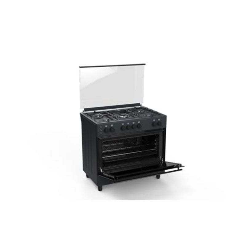 Freestanding Gas Cooker for kitchen use, stainless steel, black, 90x60 cm with 5 SABAF burners and 96L oven featuring full safety system - Image 2