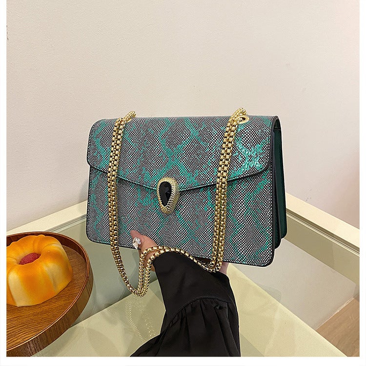Snakeskin Pattern Small Square Bag Chain Trendyy Fashion Retro Single Shoulder Popular Crossbody Bag Women'S Bag