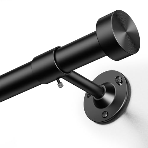 YaFex Heavy Duty Curtain Rods 32-90 Inch, 1 Inch Adjustable Black Curtain Rod for Windows, Long Window Treatment Rods with Aluminium Finials, Easy Installation - Image 1