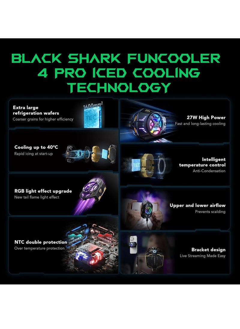 BLACK SHARK - Black Shark FunCooler 4Pro BR41, Cell Phone Cooler for Gaming,27W Power Fast Cooling, In-APP Control, RGB Lighting and Universal Compatibility - Black - Image 1