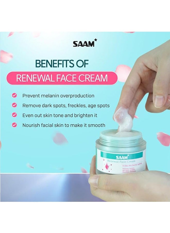 SAAM - Renewal Face Cream 50g, 14 Day Skin Beauty Regimen, Cosmetics Cream Dark Spots Cream for Melasma, Freckles, Age Spots, Wrinkles, Smoother, Whitening, Face Cream for All Skin Sypes - Image 1