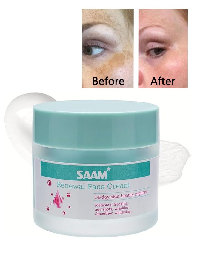 SAAM - Renewal Face Cream 50g, 14 Day Skin Beauty Regimen, Cosmetics Cream Dark Spots Cream for Melasma, Freckles, Age Spots, Wrinkles, Smoother, Whitening, Face Cream for All Skin Sypes - Image 1