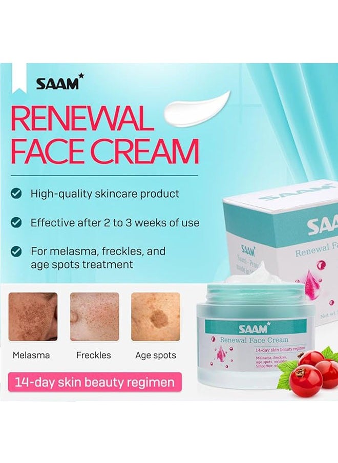 SAAM - Renewal Face Cream 50g, 14 Day Skin Beauty Regimen, Cosmetics Cream Dark Spots Cream for Melasma, Freckles, Age Spots, Wrinkles, Smoother, Whitening, Face Cream for All Skin Sypes - Image 1