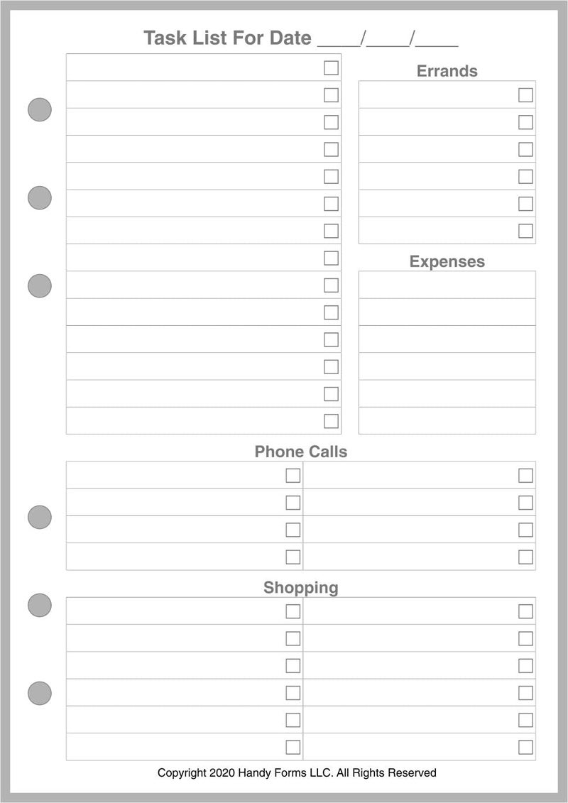 Personal-Wide Sized Daily Task Planner Insert, Sized and Punched for Personal-Wide Notebooks (4.75" x 6.75")