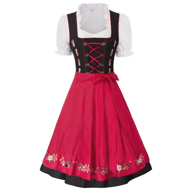 JASAMBAC German Authentic Drindl Costumes Oktoberfest Top Dirndl Dress Halloween Size L Color Red - Image 1