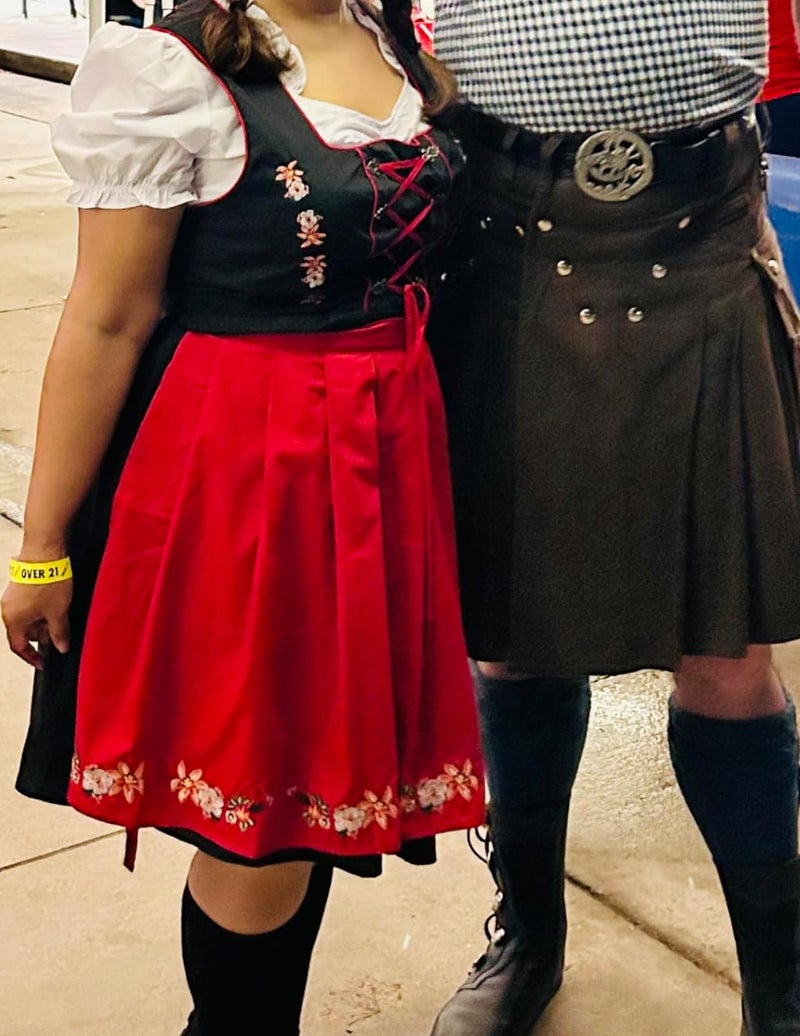 JASAMBAC German Authentic Drindl Costumes Oktoberfest Top Dirndl Dress Halloween Size L Color Red - Image 4