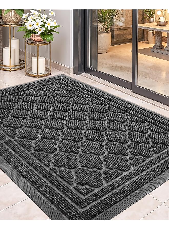 The Bros Dirt Trapper Outdoor Door Mat for Home Entrance 60x90 CM, Heavy Duty Outside Doormat Easy to Clean, Non Slip Rubber Backing Entry Rug Weatherproof for Front & Back Door, Grey - Image 1