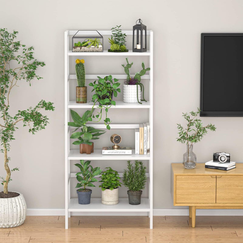Homykic Ladder Shelf, 4-Tier Bamboo Ladder Bookshelf, 49.2â€ White Book Shelf, Open Bookcase Freestanding Plant Stand for Small Space, Bathroom, Living Room, Bedroom, Home Office - Image 4