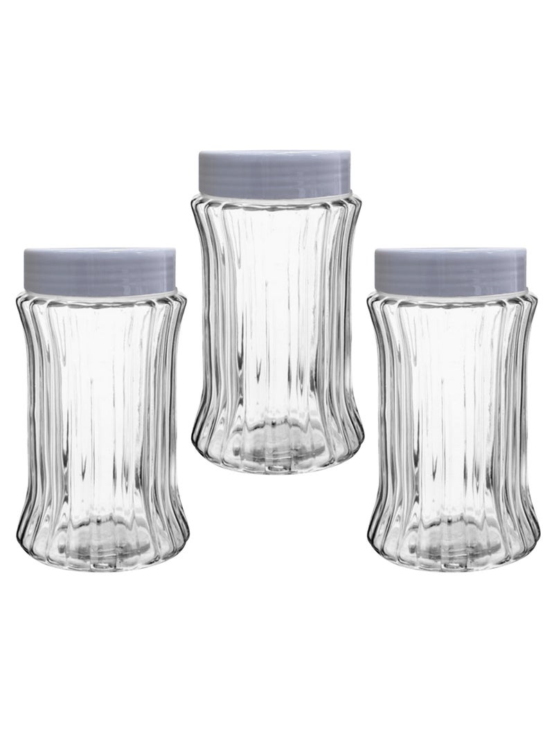 ايدا طقم برطمانات توابل زجاجية مكون من 3 قطع من زجاج شفاف مخطط (بتصميم متداخل/أحجية) مع غطاء محكم الإغلاق بسعة 1.5 لتر