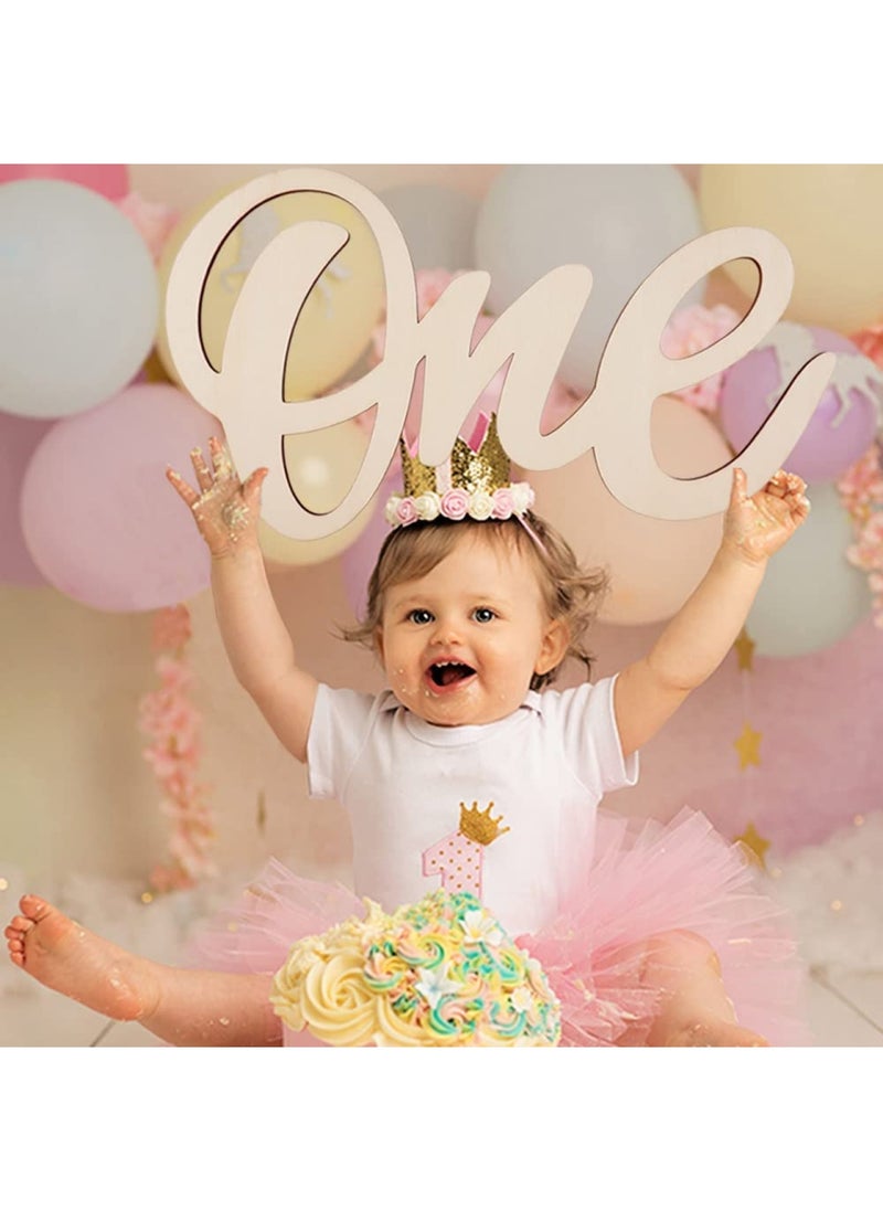 BPA - One Wooden Sign One Cutout Letter for 1st Birthday Party One Sign One Banner Photo Prop for Baby Shower Party Decorations Wall Decor Table Display Baby Chair Banner - Image 1