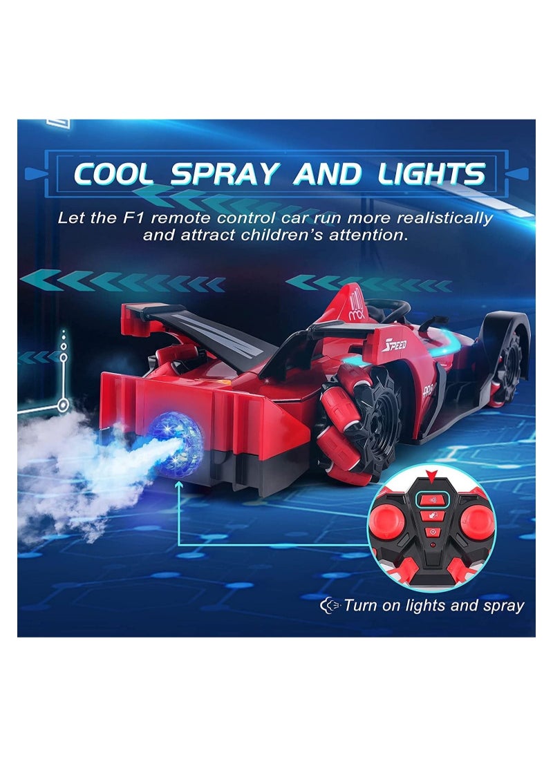 JZL - Remote Control Cars for kids - High-Speed Rechargeable with mist spray and LE D lights 360 Degree Rotation (F1 Red) - Image 1