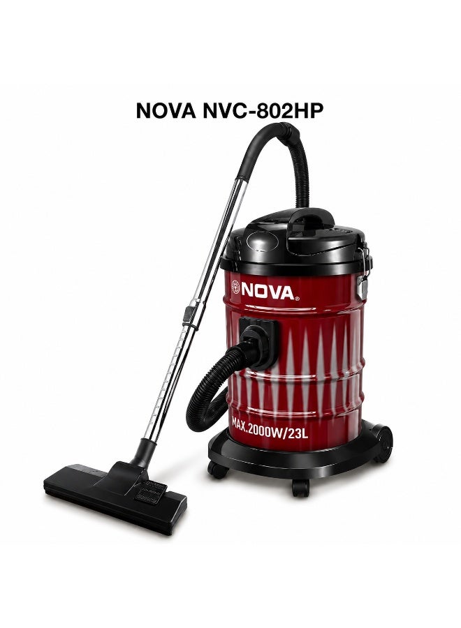 Nova NVC-802HP Metal Drum Vacuum Cleaner 23L, 2000W Turbo Power, 2-in-1 Dry Vacuum Cleaner and Blower, Powerful Suction, Telescopic Metal Tube, Heavy Duty Cleaning Machine for Home, Office and Workshop - Image 1